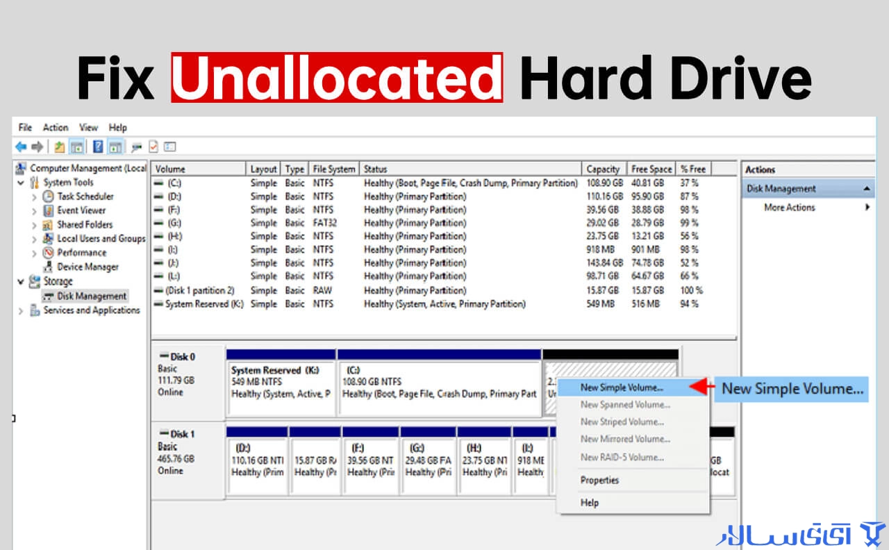 نحوه رفع مشکل Unallocated شدن هارد